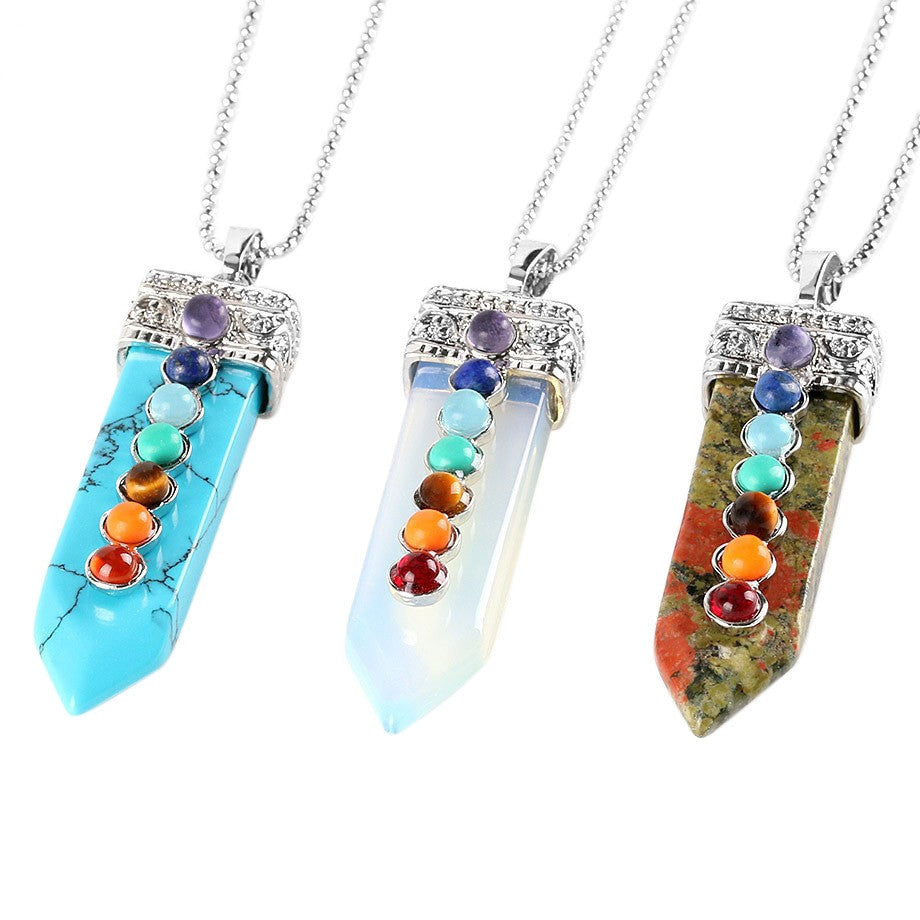 Seven Chakra Crystal Sword Pendant Necklace