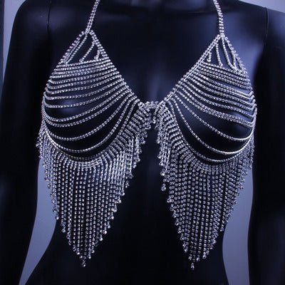 Rhinestone Fringe Bikini Bra Chain Set