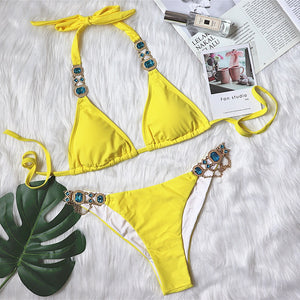 Purple Halter Crystal Bikini