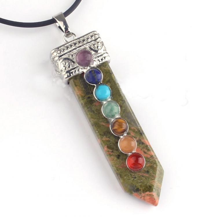 Seven Chakra Crystal Sword Pendant Necklace