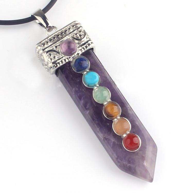 Seven Chakra Crystal Sword Pendant Necklace