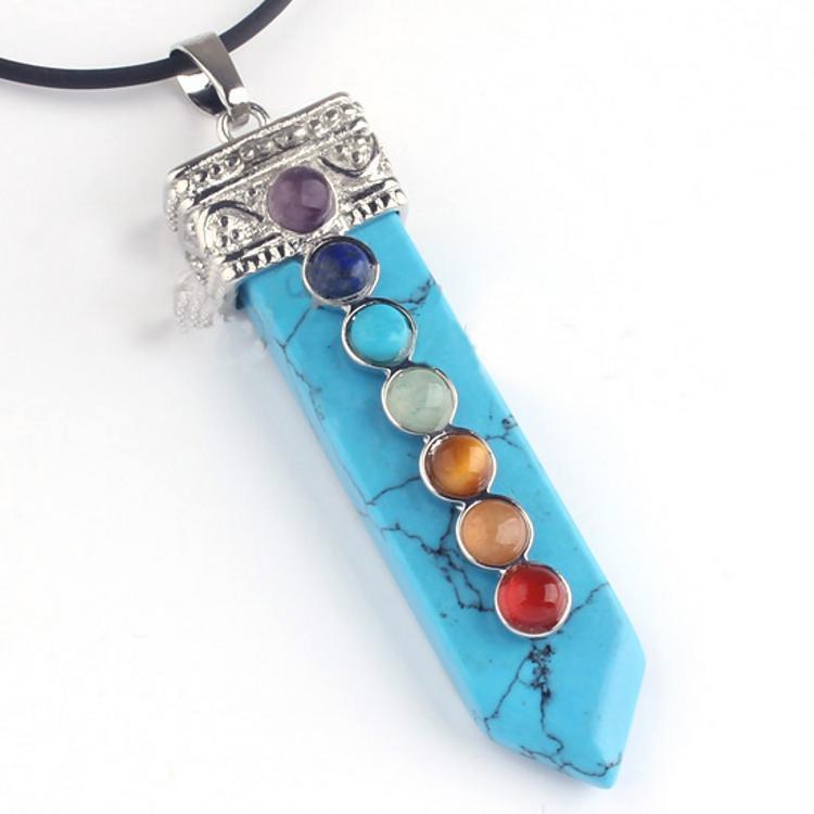 Seven Chakra Crystal Sword Pendant Necklace