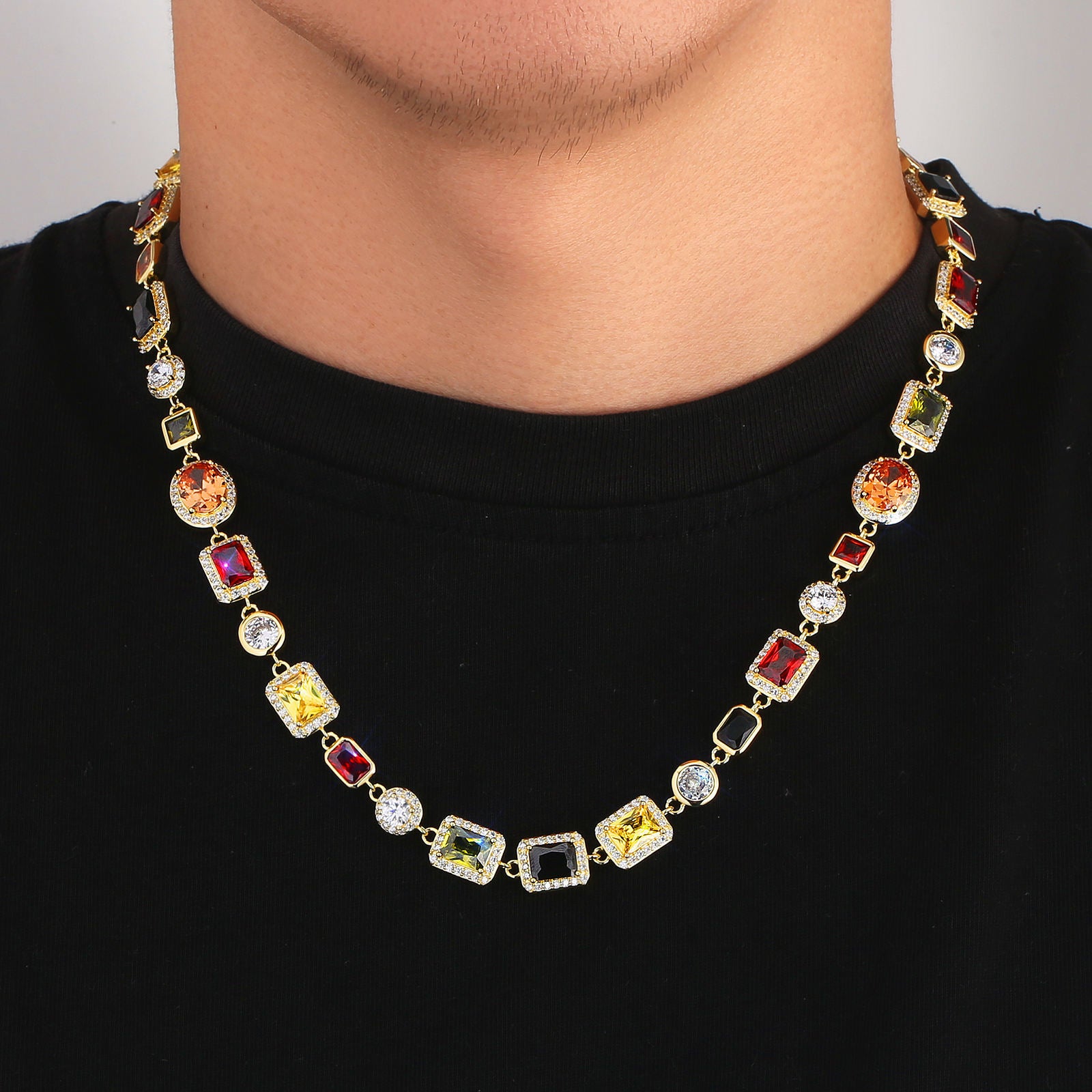 Mixed Gemstone 18K Gold Plated Tennis Chain