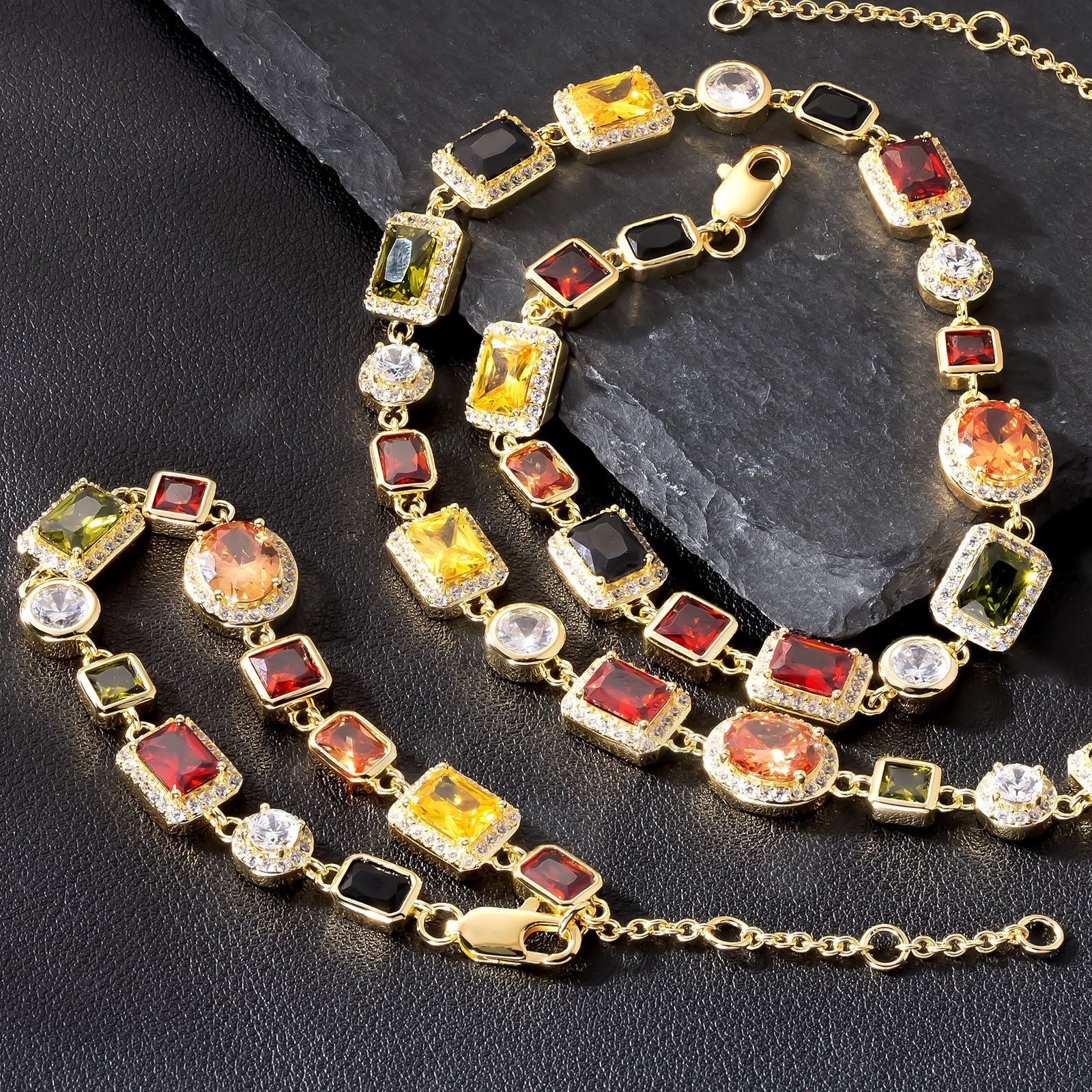 Mixed Gemstone 18K Gold Plated Tennis Chain
