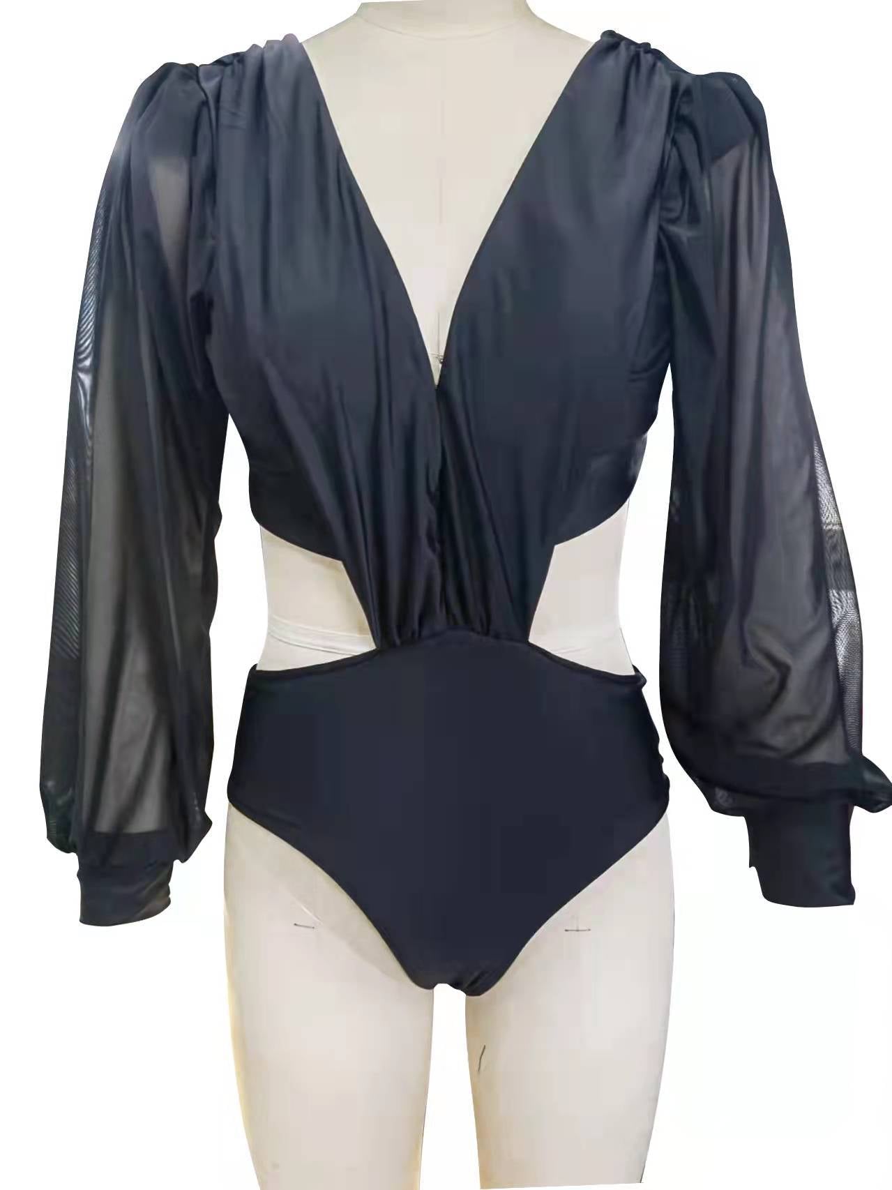 One Piece Print Long Sleeve Swimsuit