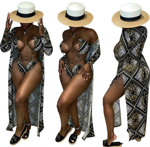 Women's Fashion Print Three Piece Swimsuit