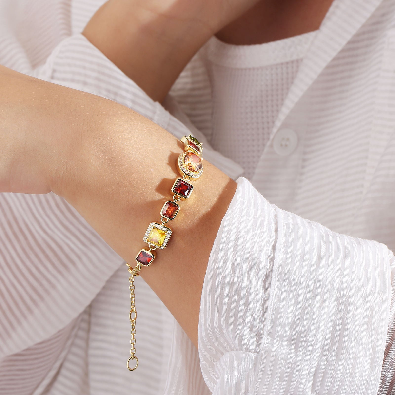 Mixed Gemstone 18K Gold Plated Tennis Chain