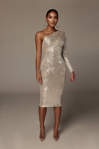 Sequins One-shoulder Evening Dress