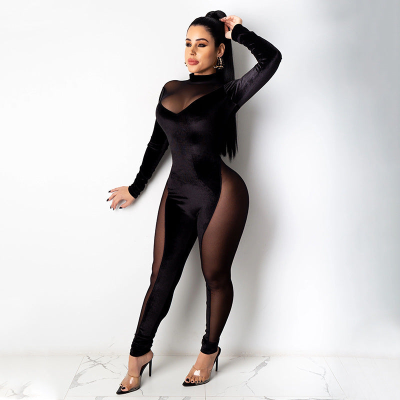 Sexy mesh stitching jumpsuit