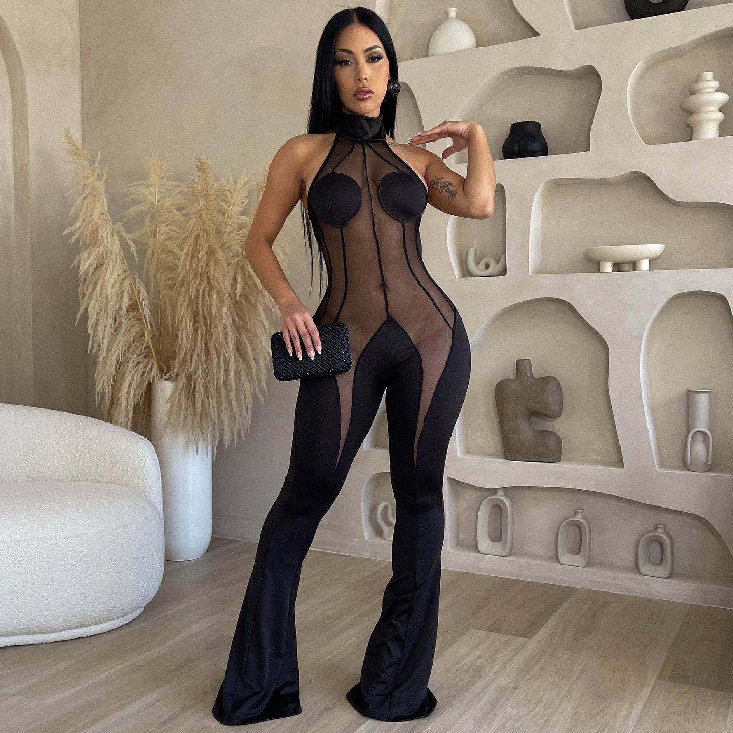 Black Lace Mesh Jumpsuit